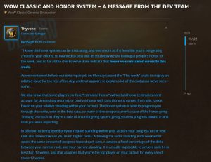 Honor System Update From The Wow Classic Team