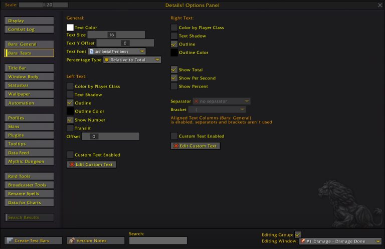 Details Damage Meter Addon Guide World Of Warcraft The War Within   Details Damage Meter Addon Options Bars Texts 768x498 