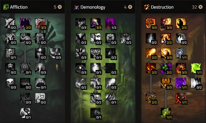 cataclysm warlock leveling destruction build