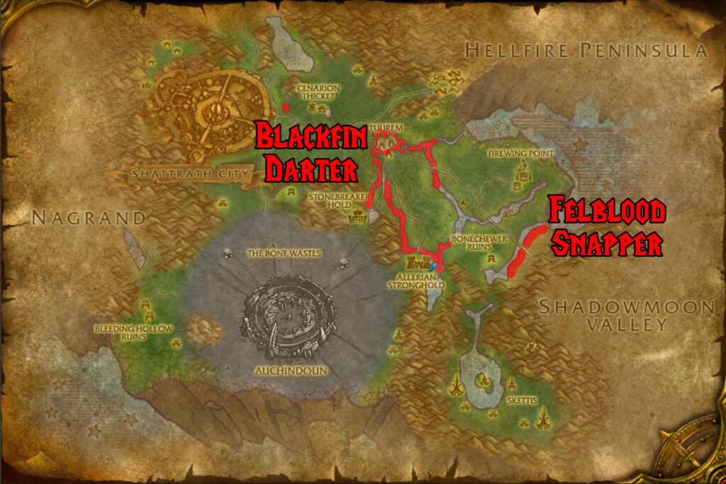 terokkar forest map outland cataclysm fishing daily quests