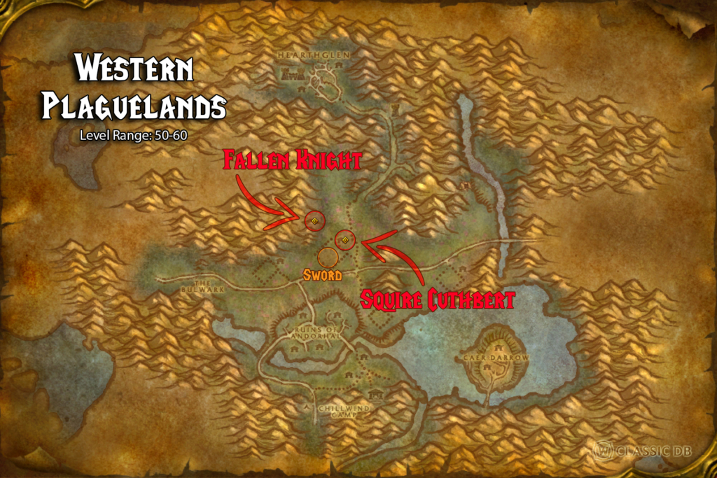 where to find righteous vengeance rune in western plaguelands fallen knight squire cuthbert and squire cuthberts sword