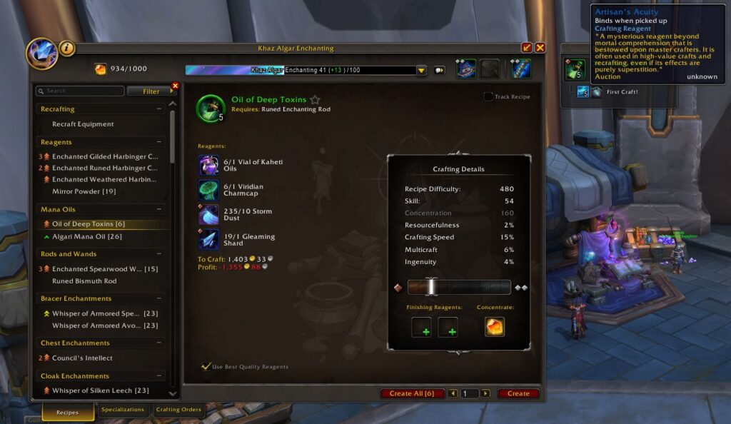 artisan's acuity earned from vendor recipe