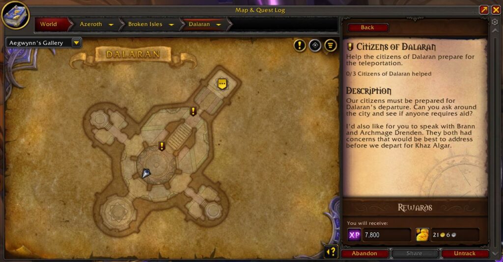 citizens of dalaran quest log map