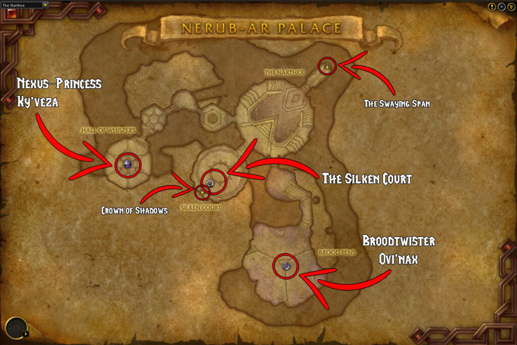 the narthex map boss locations nerub ar palace raid the war within world of warcraft