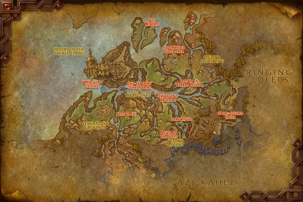 treasures of hallowfall locations achievements all locations