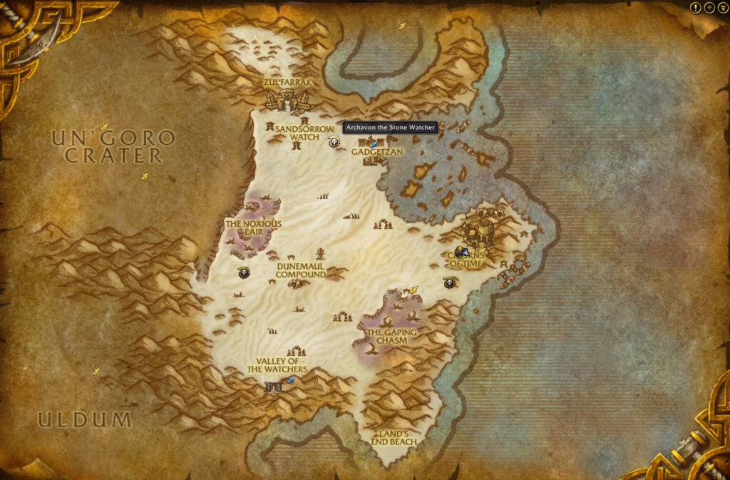 wow anniversary archavon the stone watcher location tanaris map