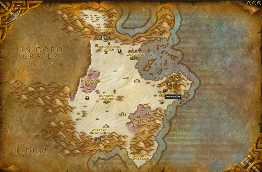 wow anniversary doomwalker location tanaris map