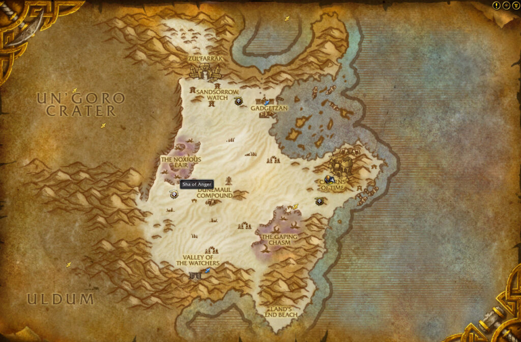 wow anniversary sha of anger location tanaris map