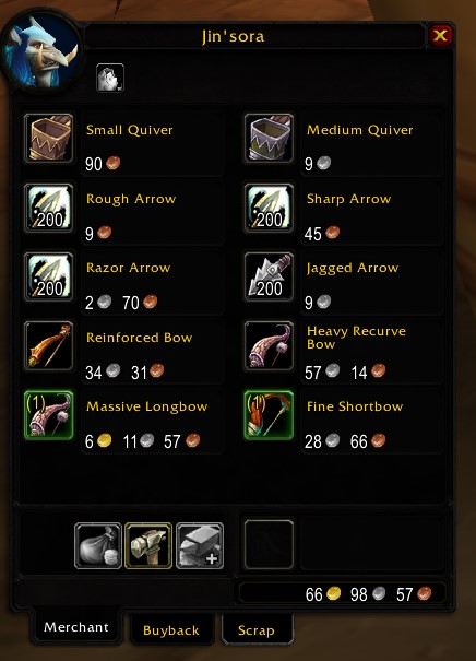 wow classic vendor with arrows