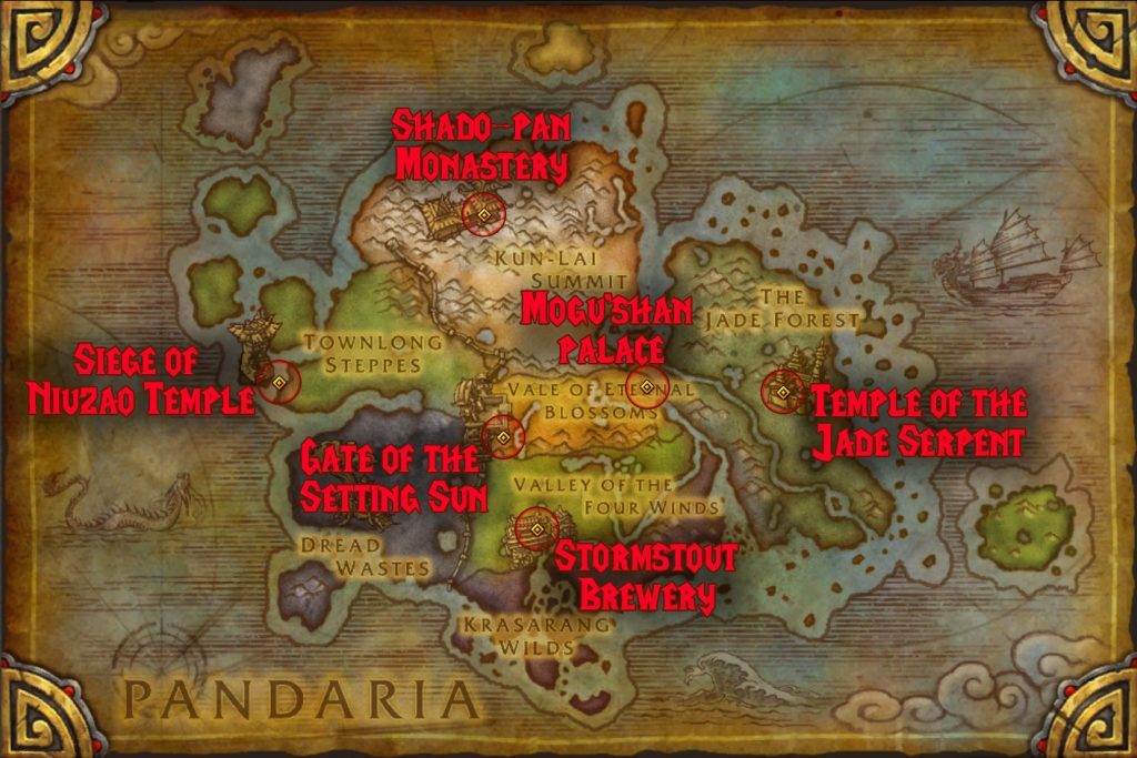 map locations all pandaria dungeons mists of pandaria wow v2