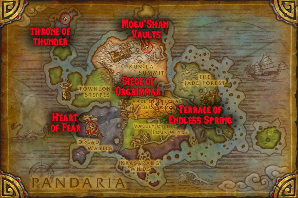 pandaria world map all raid instances world of warcraft mop guide